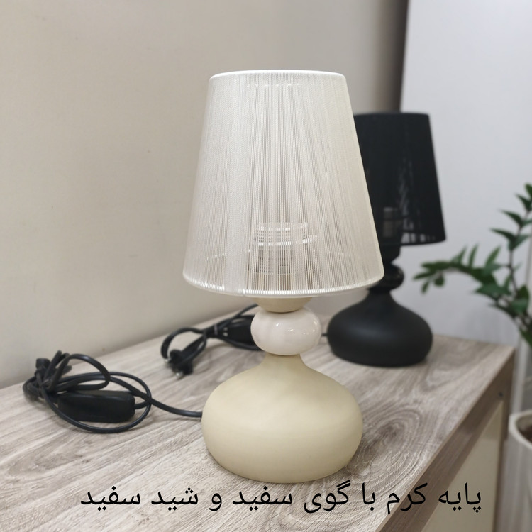 آباژور رومیزی مدل امپریو (چراغ خواب) جنس پایه فلزی شید نخی ابریشمی
