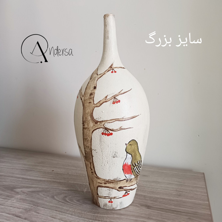 گلدان سفالی دکوری دستساز نقاشی پرنده مدل خیال پرواز