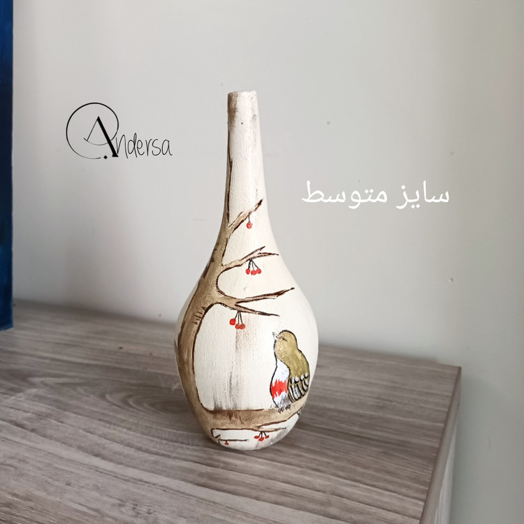 گلدان سفالی دکوری دستساز نقاشی پرنده مدل خیال پرواز
