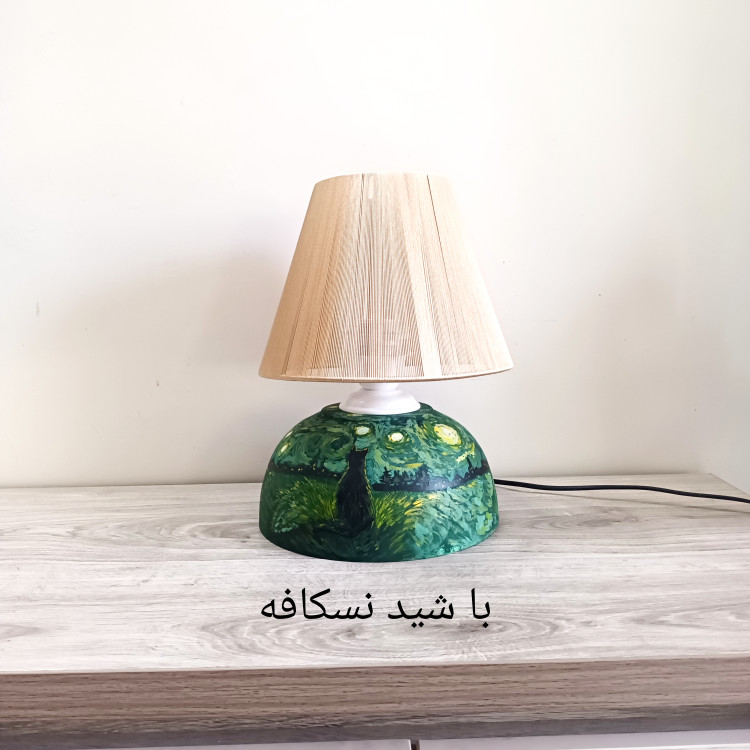آباژور رومیزی سفالی نقاشی دست مدل شب پرستاره