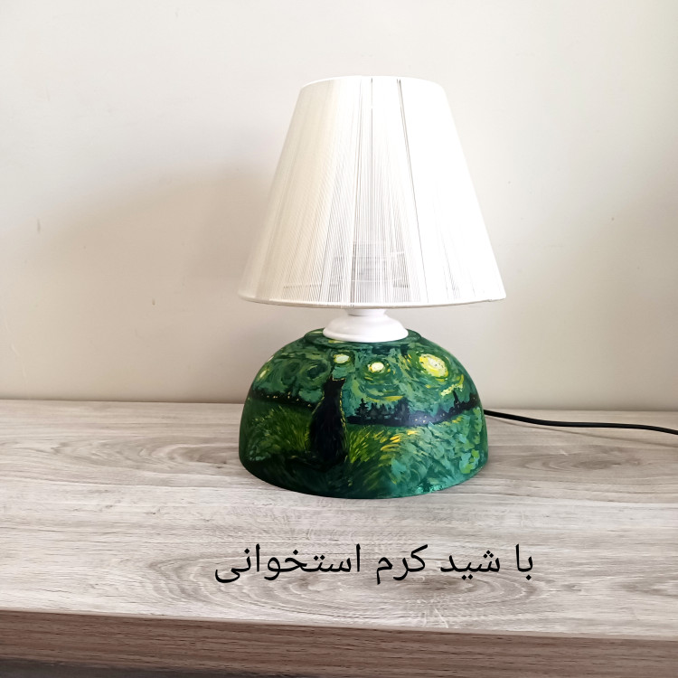 آباژور رومیزی سفالی نقاشی دست مدل شب پرستاره